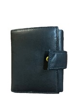 Wallet Marked Genuine Leather Black Leather Tri-fold Wallet Vintage Handmade