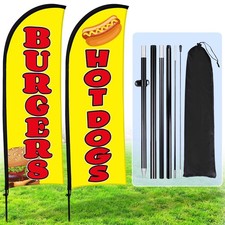 Buryeah 2 Sets Hot Dogs Burgers Feather Flag Banner Kit for 96 inches, Yellow