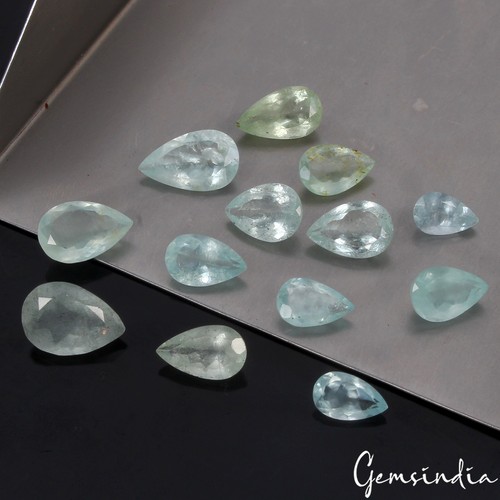 13 Pcs Natural Blue Green Aquamarine Pear cut Loose 9mm-15mm Unheated Gemstones - Picture 2 of 6