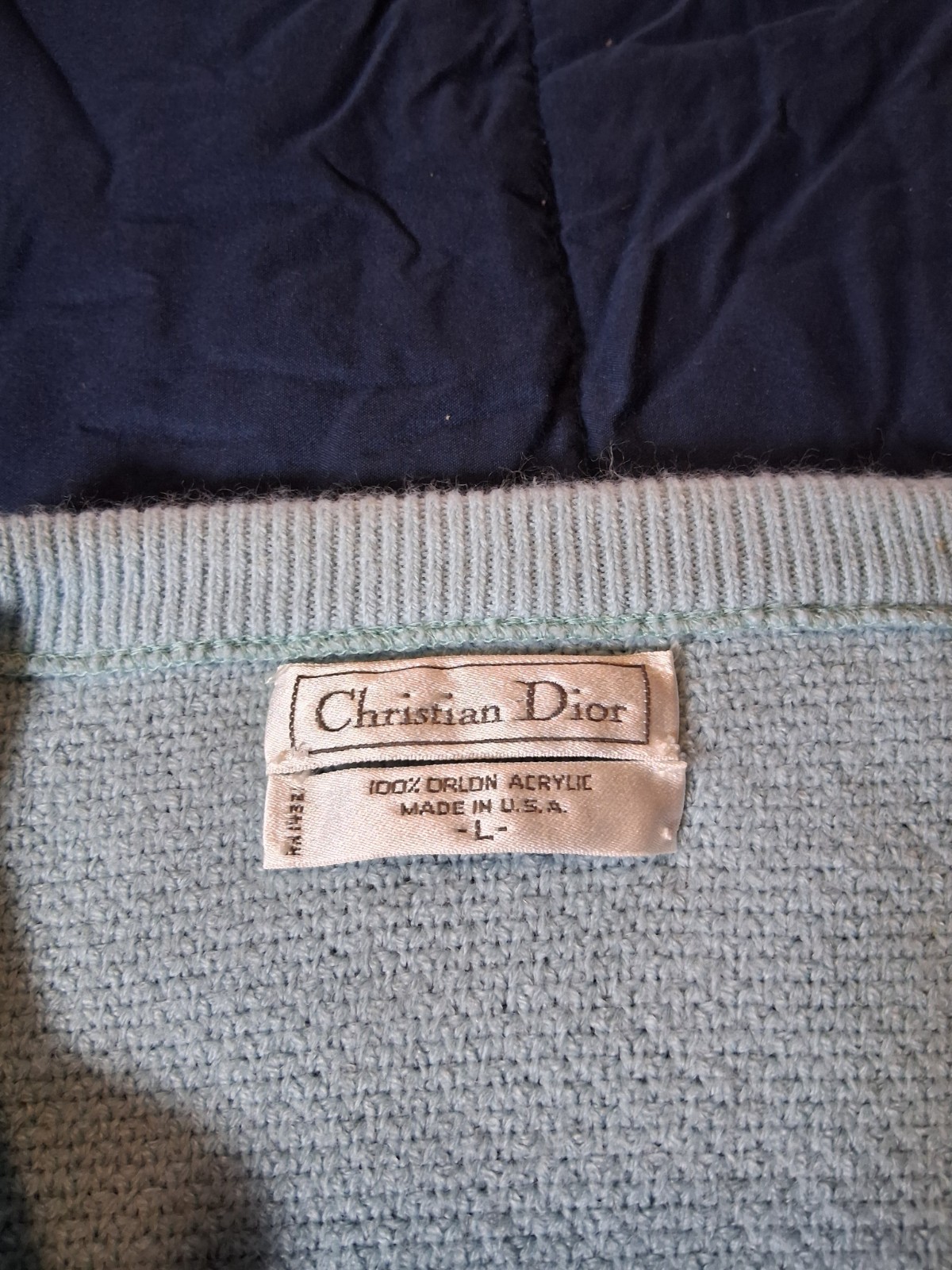 VTG 80s Christian Dior Blue Orlon Acrylic Sweater Men' s Large Pullover Jumper thumbnail 4