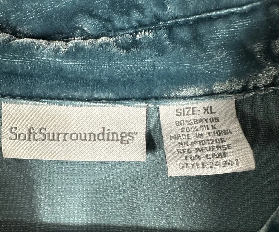 Soft Surroundings Top Women XL Blue Green Crushed Velvet Exposed Zipper - Image 3 of 4