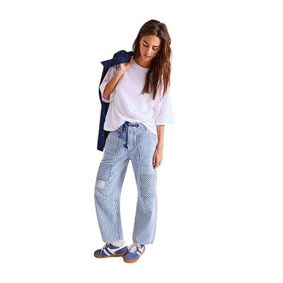 Free People Moxie Railroad Low-Slung Jeans Blue Stripe Patchwork Utility Size 30