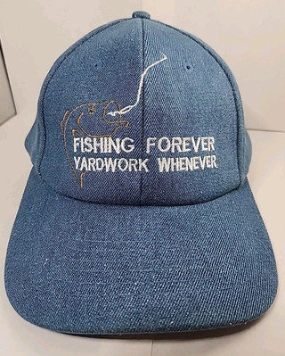 Men's Denim Dad Hat Strapback Adjustable Hook And Loop Fishing Embroidered VTG 