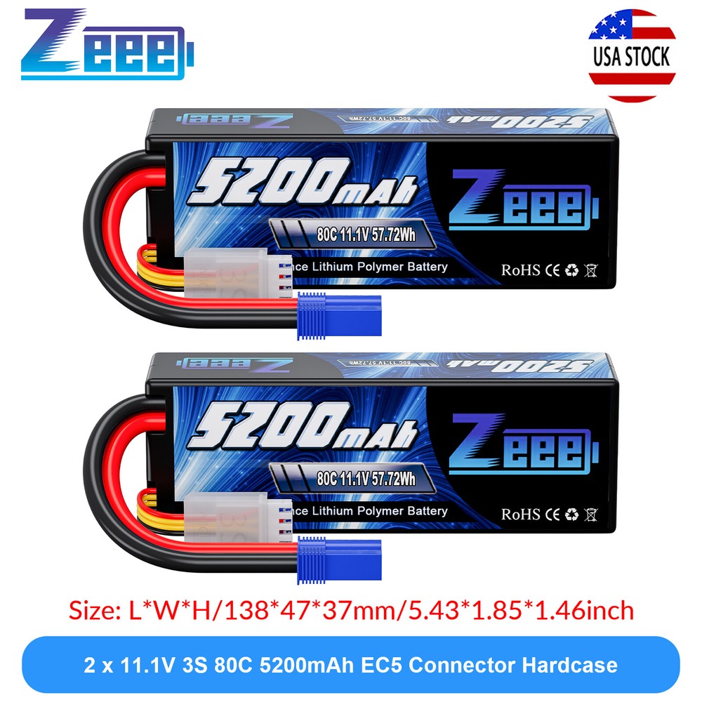 2x Zeee 11.1V 3S LiPo Battery 80C 5200mAh EC5 for RC Car Helicopter Truck Buggy