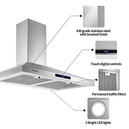 30 Inch Wall Mounted Range Hood 350CFM Cook Vented Stainless Steel Touch Control - Picture 4 of 12