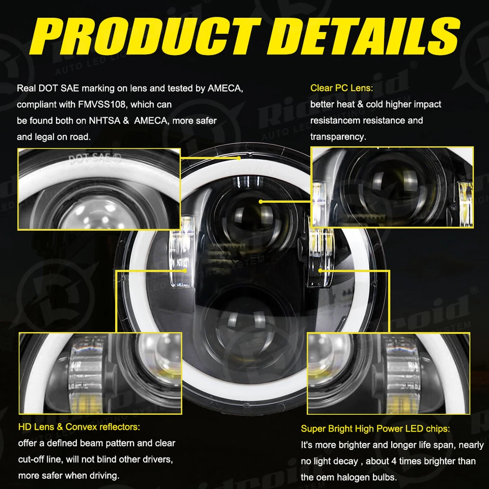 For Indian Scout Bobber Motorcycle 5-3/4" 5.75 inch LED Headlight Hi/Lo Beam DRL Foto 4 de 4