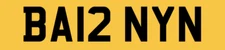 BARNY PRIVATE NUMBER PLATE PERSONAL REGISTRATION BA12 NYN CAR REG BARNEY N