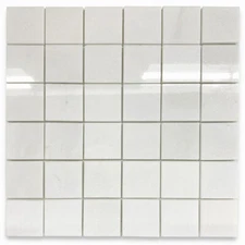 T25XP Thassos White Marble Square Grid Mosaic Tile 2x2 Polished
