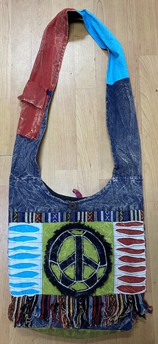 Boho Hippie Crossbody Hobo Shoulder Bag Purse Peace Sign Patchwork Made in Nepal