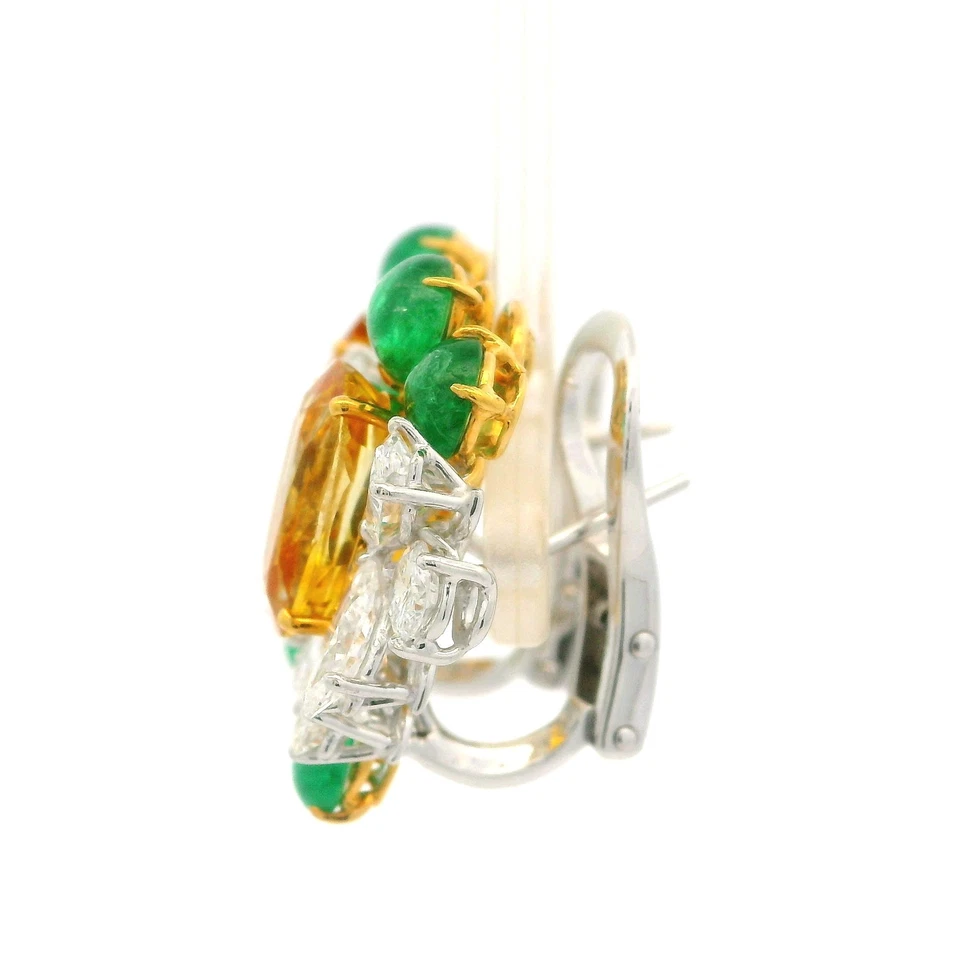 Pendientes de diamantes esmeralda zafiro amarillo naranja de 15,81 quilates de platino y oro GIA Foto 4 de 4
