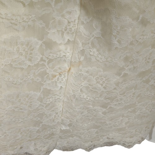 50s 60s Vintage Ivory Wedding Dress Size XS Lace Sheath Column Long Sleeve - Picture 10 of 12
