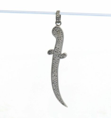 Pave Diamond Blade Pendant 925 Silver Wootz Blade Diamond Pendant Charm Gift. - Picture 10 of 12