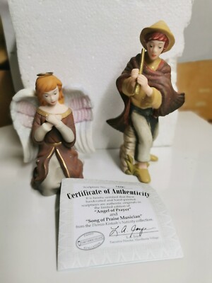 Hawthorne Kinkade Nativity Angel of Prayer & Song of Praise Musician COA New 