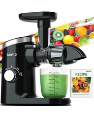 Aeitto Juicer Machines, Quiet Motor Cold Press Easy Clean Black Slow Juicer