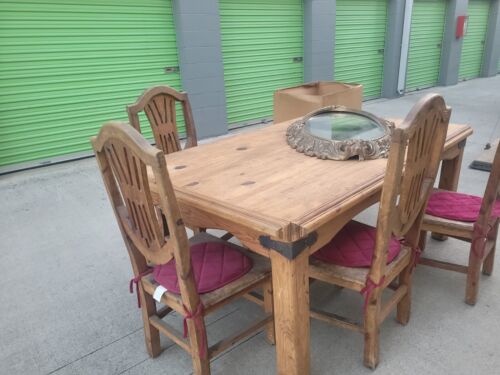 Pine rustic dining table set 6 - Picture 3 of 3