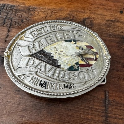 Harley-Davidson Belt Buckle Bold Eagle Flag Milwaukee WI Made in USA RainTree