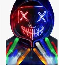 Sago Brothers Halloween Mask Skeleton Gloves Set, Light Up Scary LED Mask
