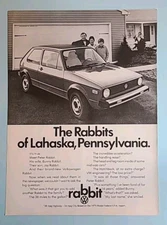 1975 Volkswagen Rabbit Vtg 1970's Magazine Print Ad, The Rabbits of Lahaska, PA