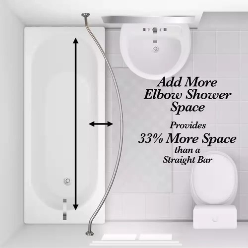 Curved Wall Mounted Shower Curtain Rod in Satin Nickel Adjustable 44 in to 72 in - Picture 6 of 7