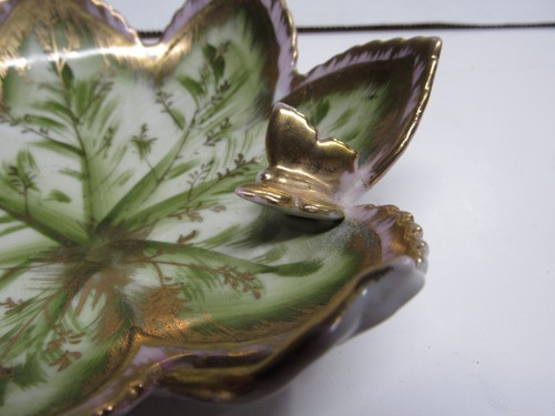 vtg Lefton China Leaf spoon rest Trinket Dish ash tray Butterfly 5881 hand paint - Picture 2 of 8