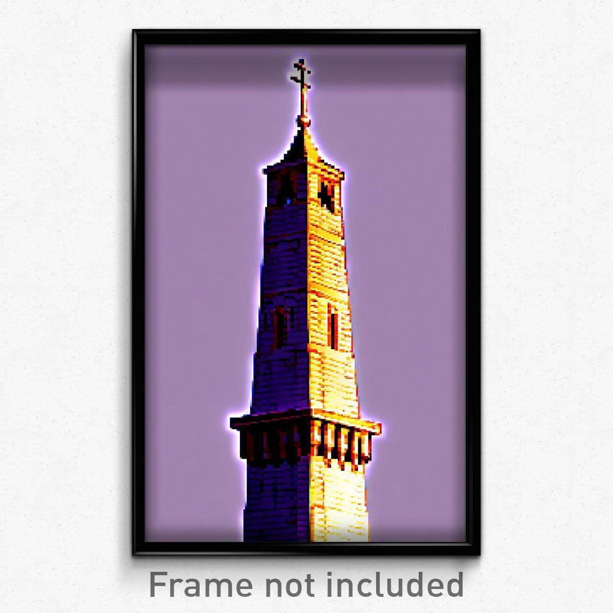 8 Bit Psychedelic Pixel Art Poster - Glossy Belfry Video Game Print