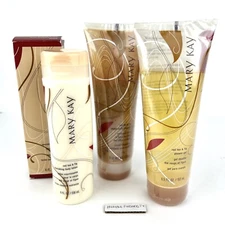 NEW Mary Kay Red Tea & Fig Shower Gel Loofah Body Cleanser & Lotion 3pc Set Lot