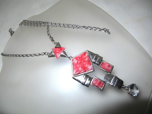 Art-Déco Collier rhodochrosit silber farben Bergkristall Jakob Bengel _ 1930er - Bild 5 von 12