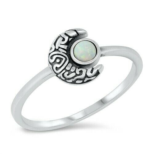 Mondsichel Ring Sterlingsilber 925 weiß Laboropal Gesichtshöhe 8 mm Größe 9 - Bild 1 von 1