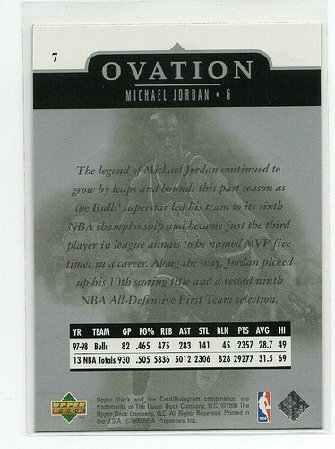 1998-99 Upper Deck Ovation Chicago Bulls Michael Jordan #7 come nuovo! - Foto 2 di 2