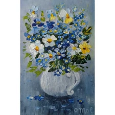 Original modern painting Bouquet Wildflower Daisies Impasto Oil hand painted art