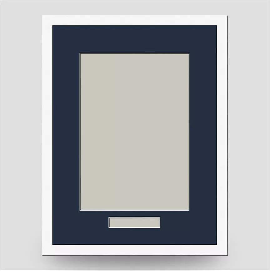 White Photo Frame A4 Print with Caption Box Dark Blue Mount 16x12
