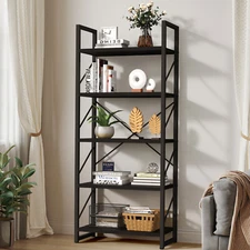 Industrial 5-Tier Bookcase Bookshelf Storage Rack Display Shelving Organizer