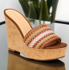Veronica Beard Women's Brown Dali Woven Wedge Sandals Shoes Size US 9.5