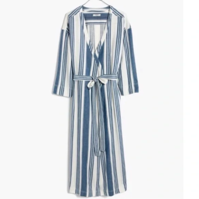 Madewell Cotton Linen Blend Linn Stripe Wrap Midi Dress in Small | eBay