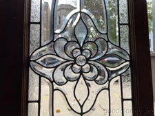 Beautiful Beveled Glass Transom Window w/ Jewels 