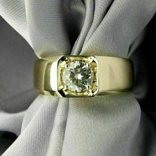 1.25CT Round Natural Diamond GH/SI Solitaire Men's Ring Solid In 14k Yellow Gold