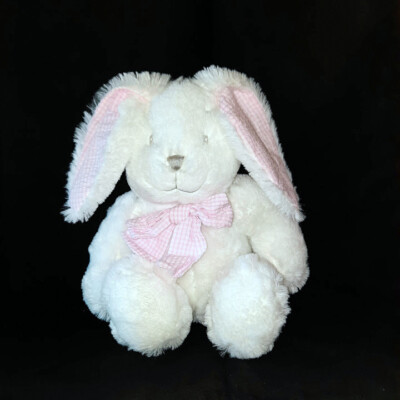 Paty White Bunny Rabbit Pink Gingham Checkered Crinkle Plush Stuffed Toy 9''