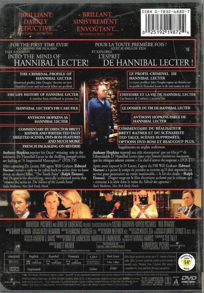 Dragón Rojo - Anthony Hopkins, Edward Norton, Ralph Fiennes, Harvey Ke - DVD Nuevo Foto 2 de 2