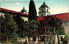 Garden Santa Barbara Mission California CA Antique Postcard PM Cancel WOB Note
