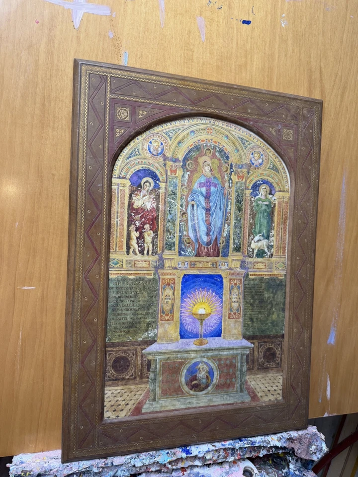 Imagen Sagrada Católica Arte Ilustrado Acuarela Técnica Mixta Italia De Colección Foto 2 de 4