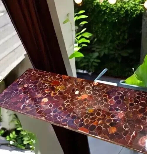 Rectangle Red Agate Dining Table Countertop Desk Crystal Stone Luxury Furniture - Image 3 of 3