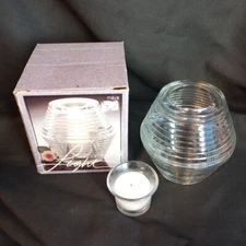 MCM INDIANA GLASS Vintage Ribbed Clear Maya Art Deco Style Fairy Lamp IN Box