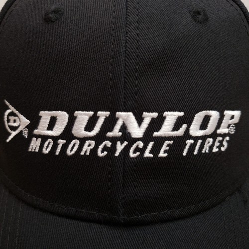Dunlop Motorcycle Tires Hat Cap Strap Back Black Spell Out USA Flag Adjustable - Picture 2 of 7