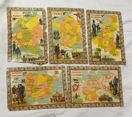 LOT 5 ANCIENNES PLANCHES IMAGES CHROMOS CARTES GÉOGRAPHIQUES FORMAT 26 x 20 cm - Picture 2 of 6