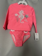 Carter s Girls Rash Guard 9 M Pink Long Sleeves Swimsuit