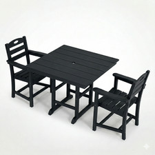 Black HDPE 3 Piece Outdoor Patio Dining Set Square Table 2 Armchairs Weather