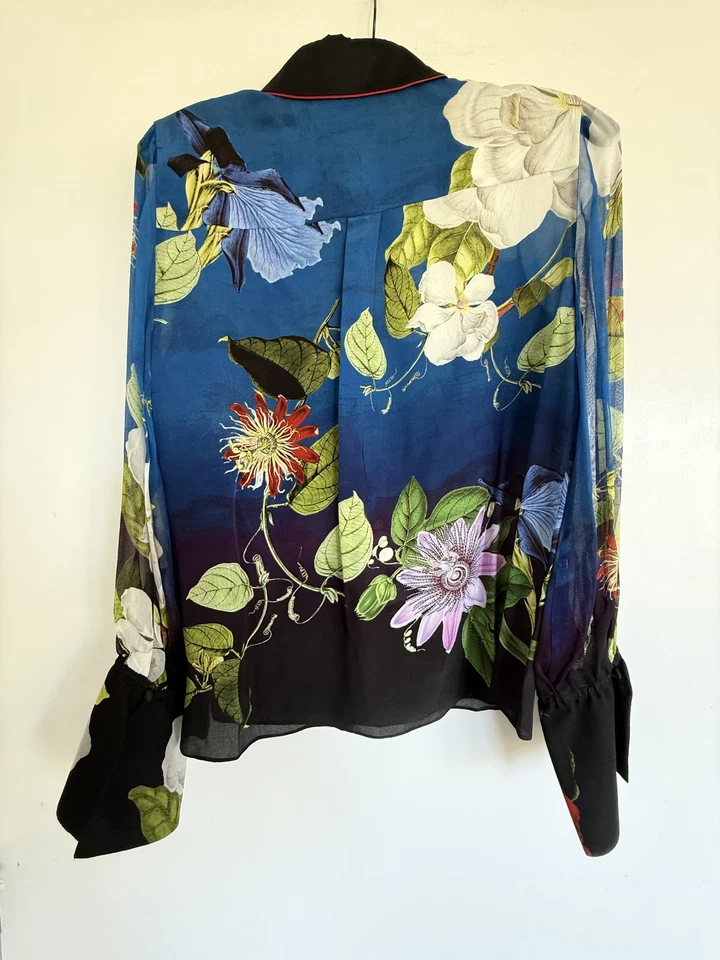 Blusa Alice plus Olivia Estampado Floral Seda con Mangas Transparentes - Talla M Foto 2 de 4