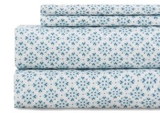 California King 4PC Sheet Set Printed Green-Blue Floral Pattern Luxury Deep Pock