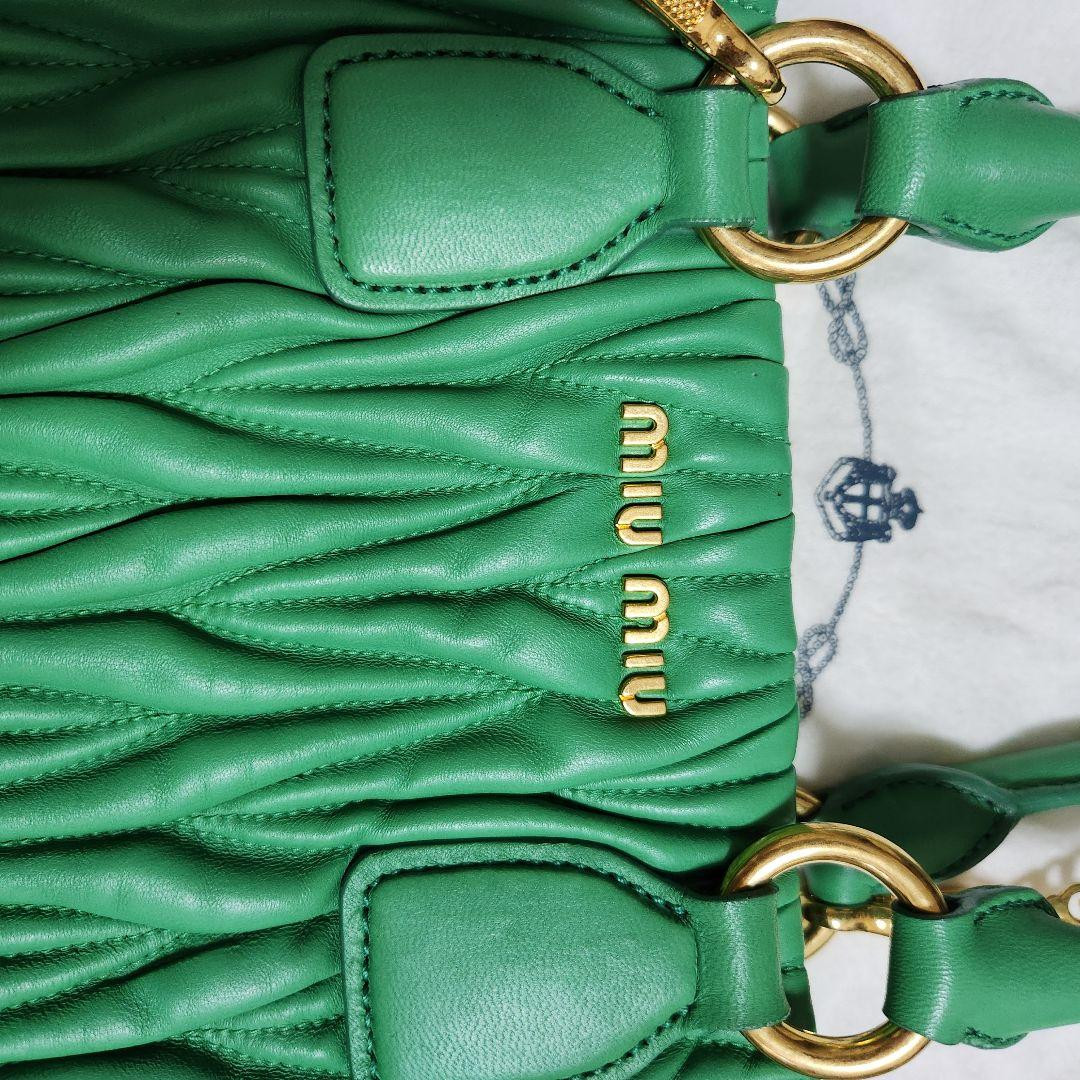MIU MIU Green Leather Shoulder Bag 2way Matelasse Pleated | eBay
