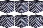 6x Foldable Fabric Cube Storage Organiser Boxes 27cm with Oval Grommets Trellis